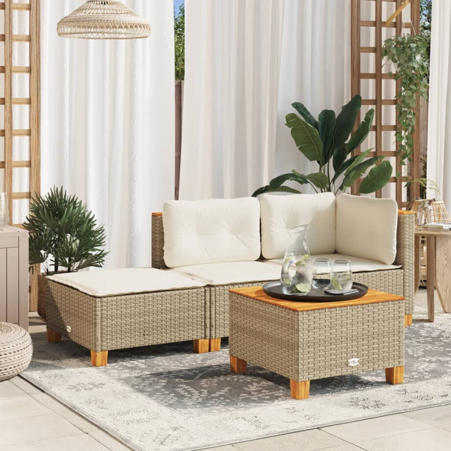 vidaXL Tuinkruk met kussen 63,5x56x32 cm poly rattan beige afbeelding 1