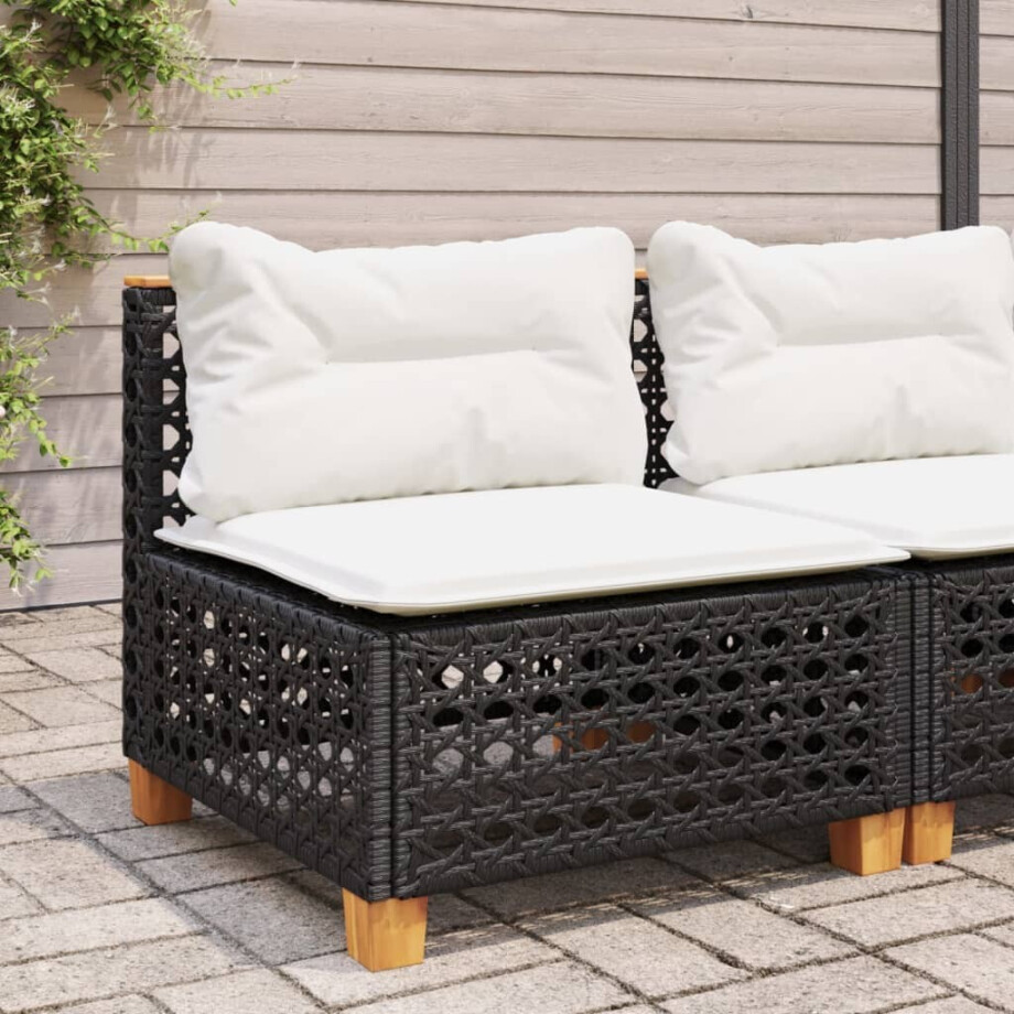 vidaXL Tuinbank zonder armleuning met kussens poly rattan zwart afbeelding 1
