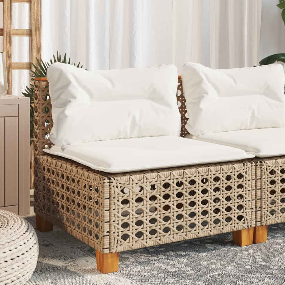 vidaXL Tuinbank zonder armleuning met kussens poly rattan beige afbeelding 1