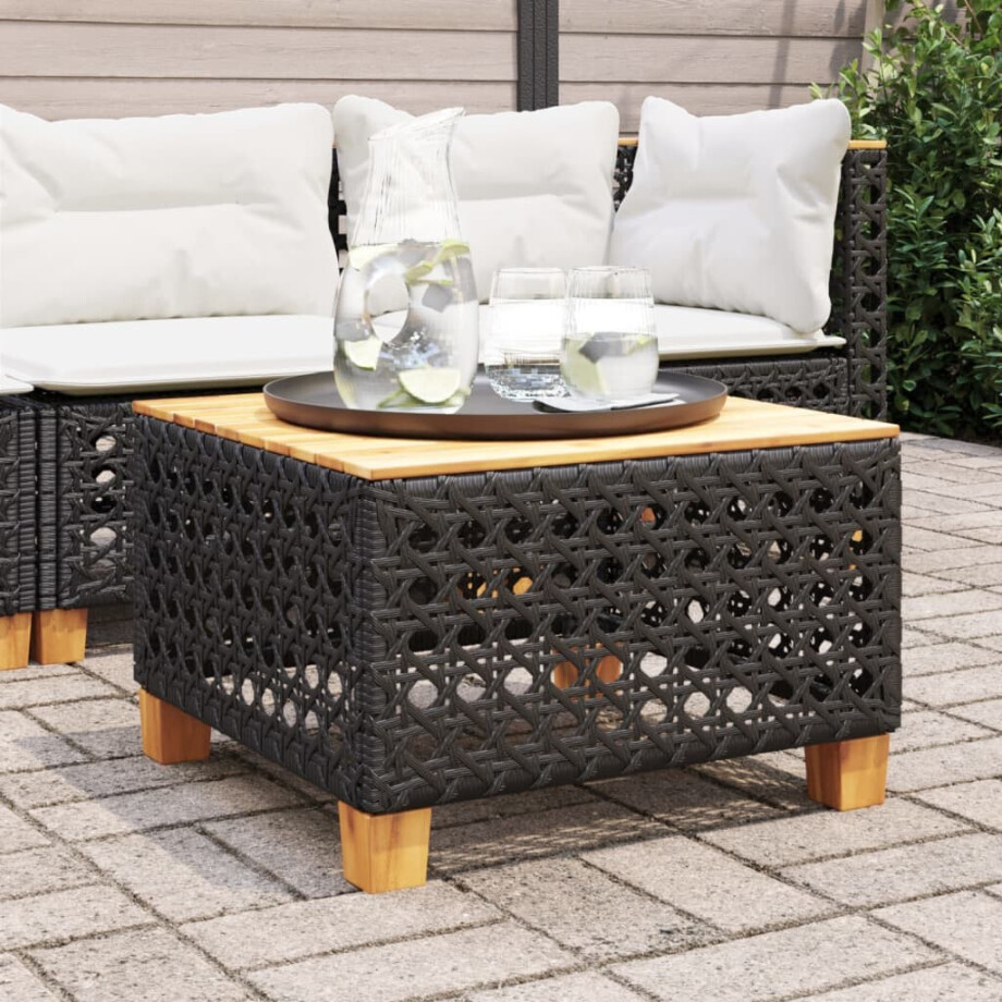 vidaXL Tuintafel 55x55x36 cm poly rattan en acaciahout zwart afbeelding 1
