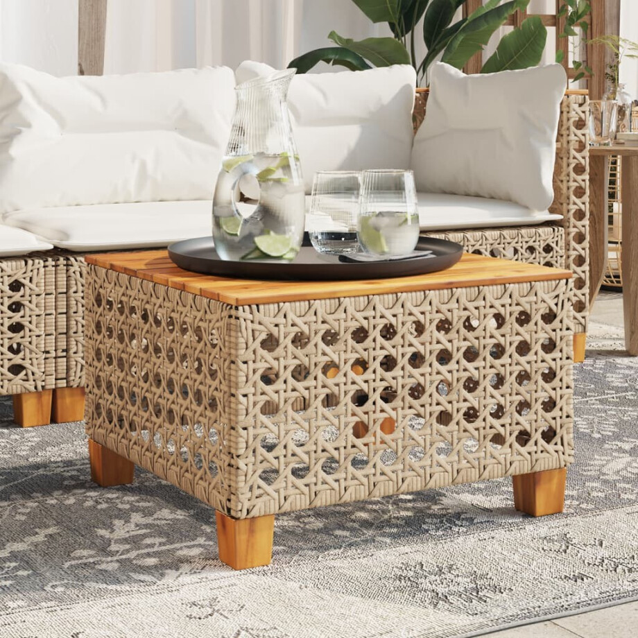 vidaXL Tuintafel 55x55x36 cm poly rattan en acaciahout beige afbeelding 1