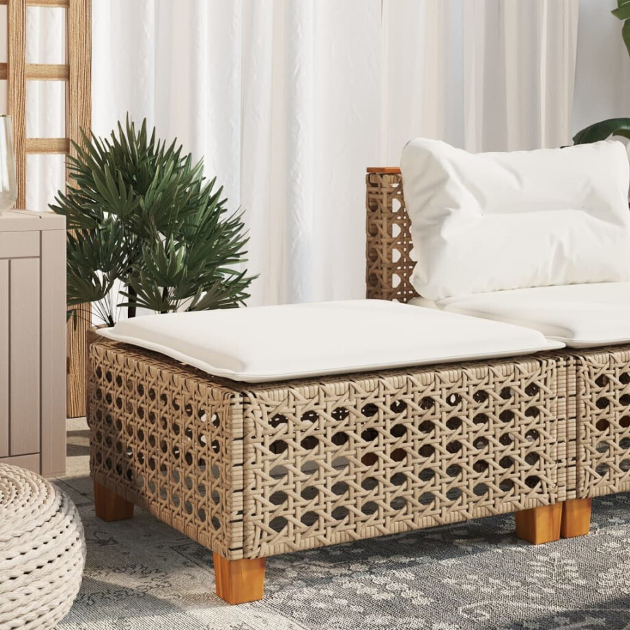 vidaXL Tuinkruk met kussen 63,5x56x32 cm poly rattan beige vidaXL Tuinkruk met kussen 63,5x56x32 cm poly rattan beige afbeelding 1