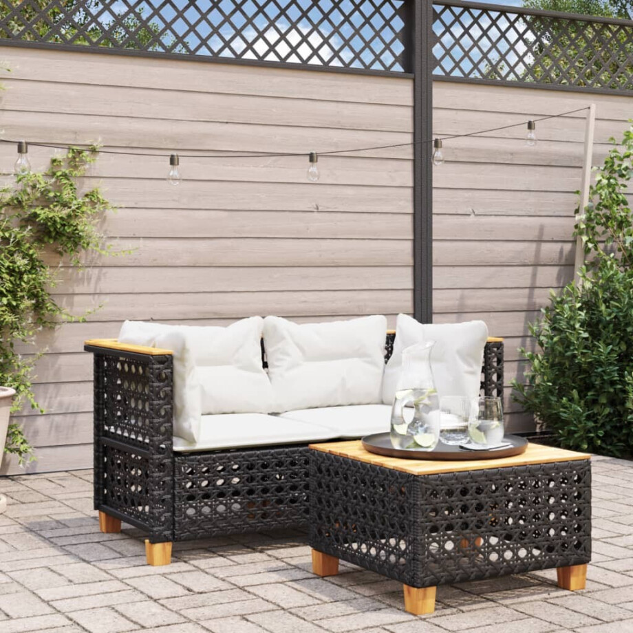 vidaXL Tuinhoekbanken met kussens 2 st poly rattan zwart afbeelding 1