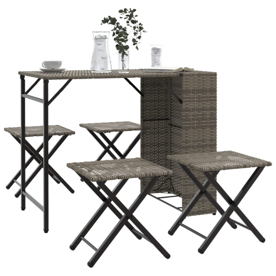 vidaXL 5-delige Tuinset inklapbaar poly rattan grijs vidaXL 5-delige Tuinset inklapbaar poly rattan grijs afbeelding 1