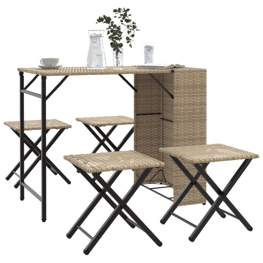 vidaXL 5-delige Tuinset inklapbaar poly rattan beige afbeelding 1