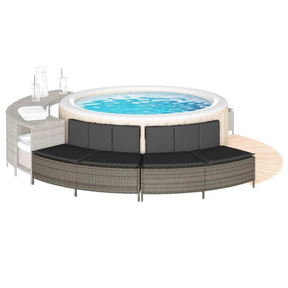 vidaXL Hottub-bankjes met kussens 2 st poly rattan grijs vidaXL Hottub-bankjes met kussens 2 st poly rattan grijs afbeelding 1