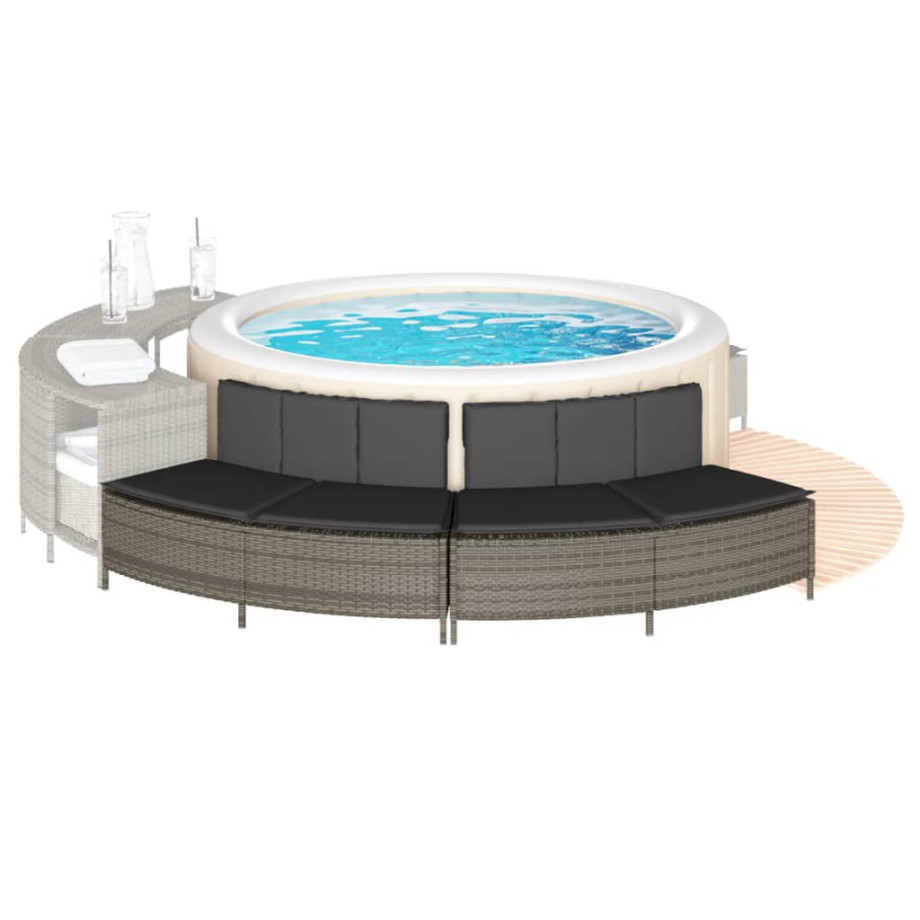 vidaXL Hottub-bankjes met kussens 2 st poly rattan grijs afbeelding 1