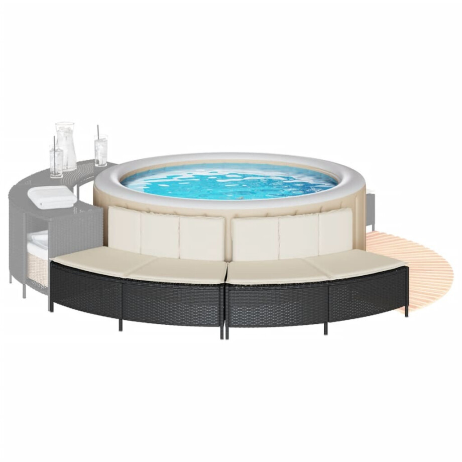 vidaXL Hottub-bankjes met kussens 2 st poly rattan zwart vidaXL Hottub-bankjes met kussens 2 st poly rattan zwart afbeelding 1