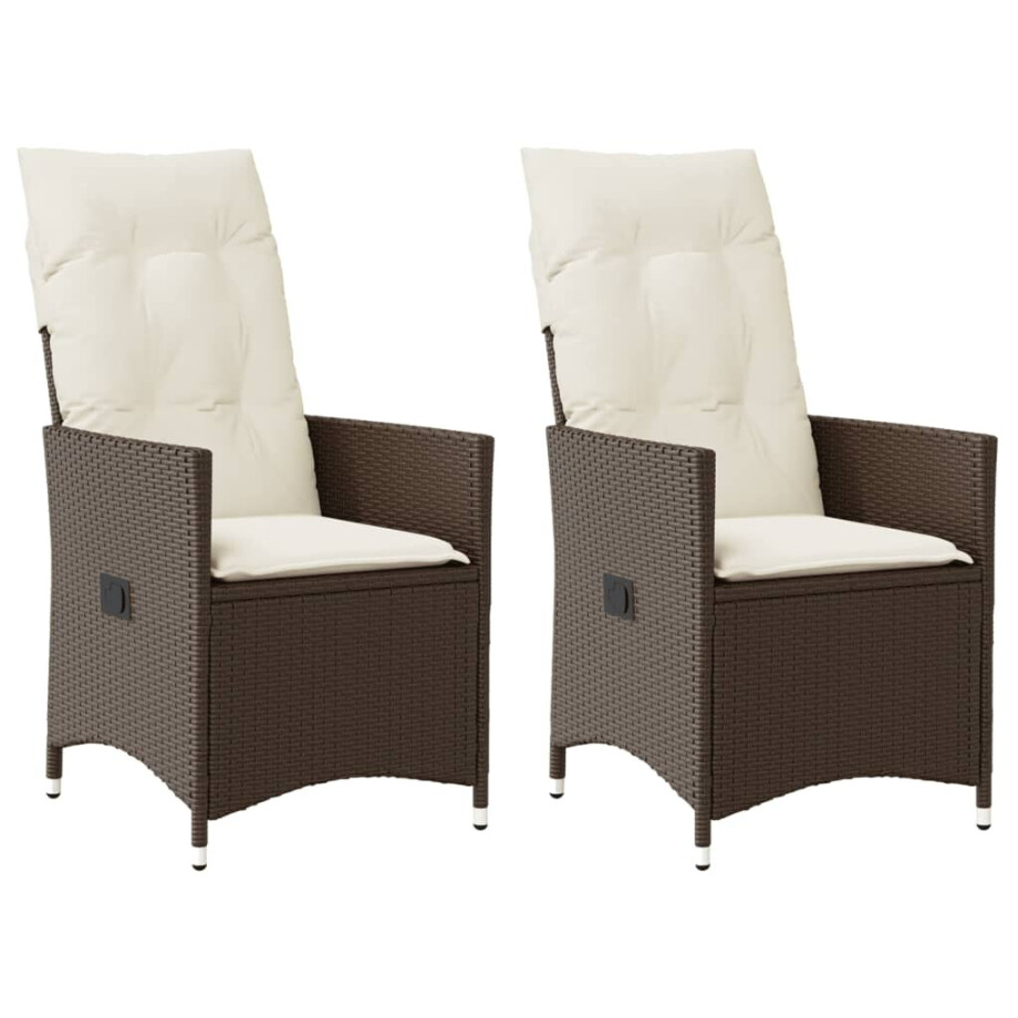vidaXL Tuinstoelen 2 st verstelbaar met kussens poly rattan bruin afbeelding 1