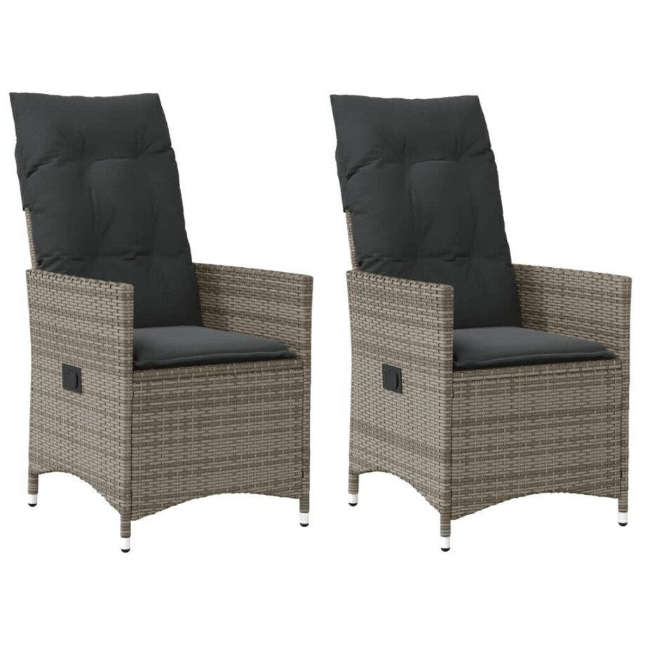 vidaXL Tuinstoelen 2 st verstelbaar met kussens poly rattan grijs afbeelding 1