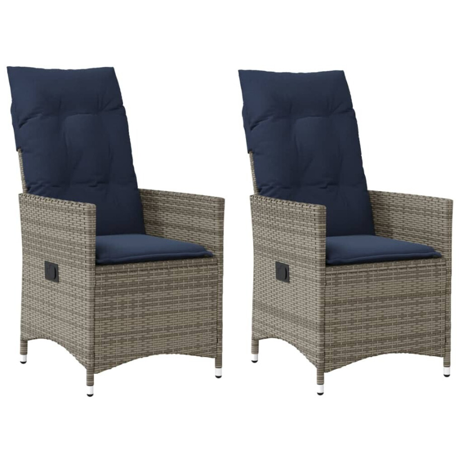 vidaXL Tuinstoelen 2 st verstelbaar met kussens poly rattan grijs afbeelding 1