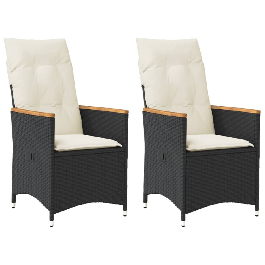 vidaXL Tuinstoelen 2 st verstelbaar met kussens poly rattan zwart afbeelding 1