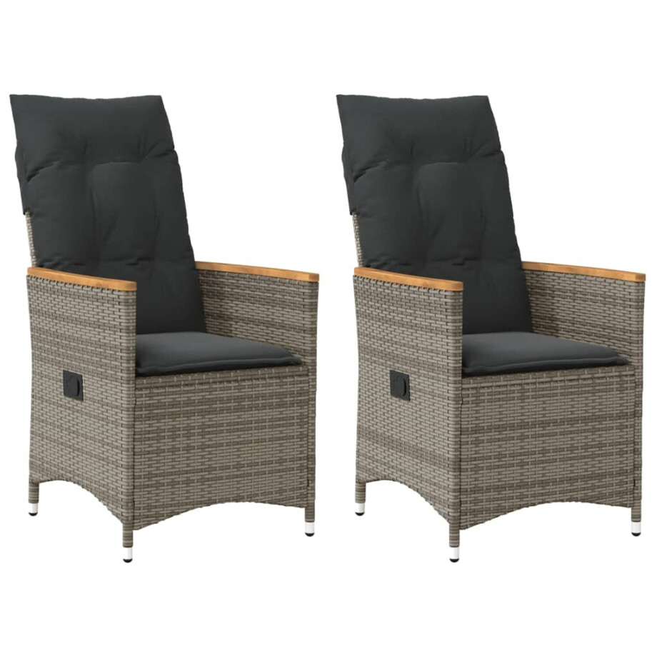 vidaXL Tuinstoelen 2 st verstelbaar met kussens poly rattan grijs afbeelding 1