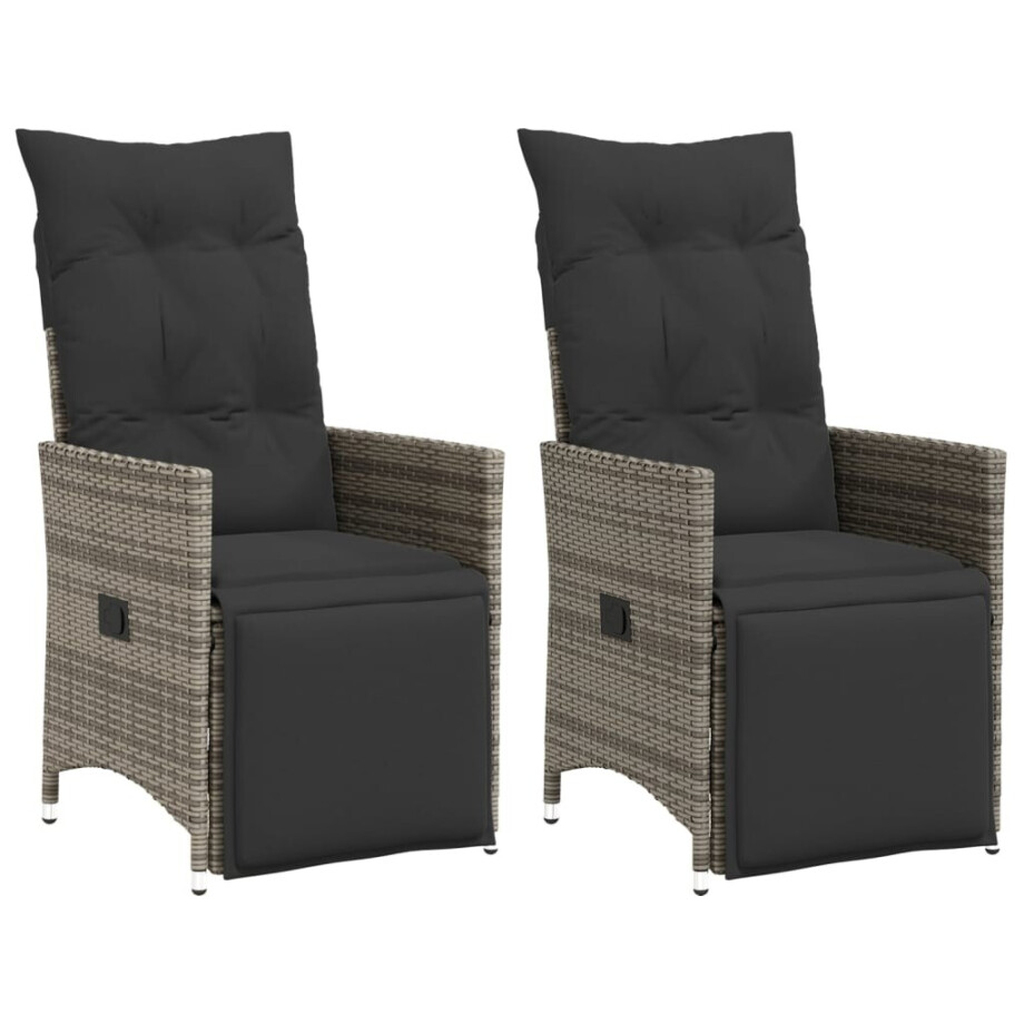 vidaXL Tuinstoelen 2 st verstelbaar met kussens poly rattan grijs afbeelding 1