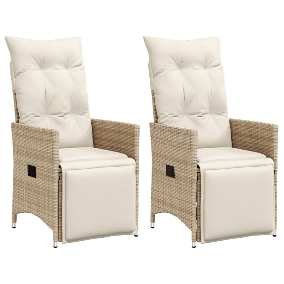vidaXL Tuinstoelen 2 st verstelbaar met kussens poly rattan beige afbeelding 1