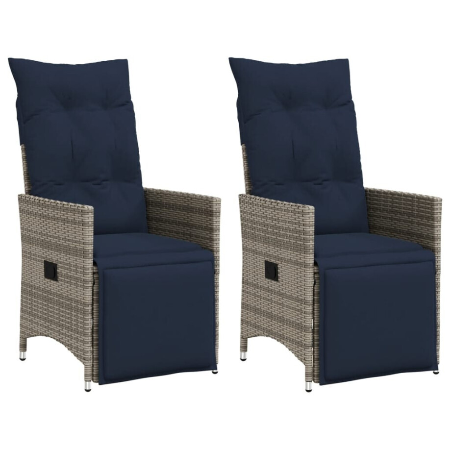 vidaXL Tuinstoelen 2 st verstelbaar met kussens poly rattan grijs afbeelding 1