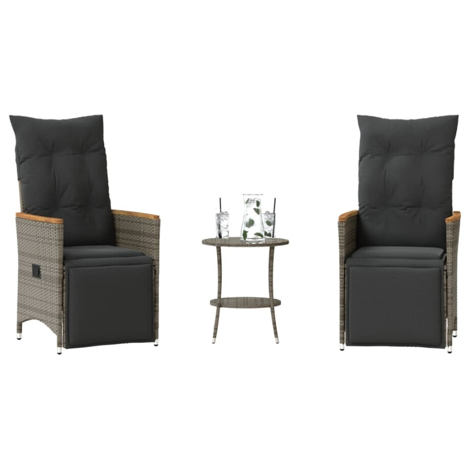 vidaXL 3-delige Bistroset met kussens poly rattan grijs afbeelding 1