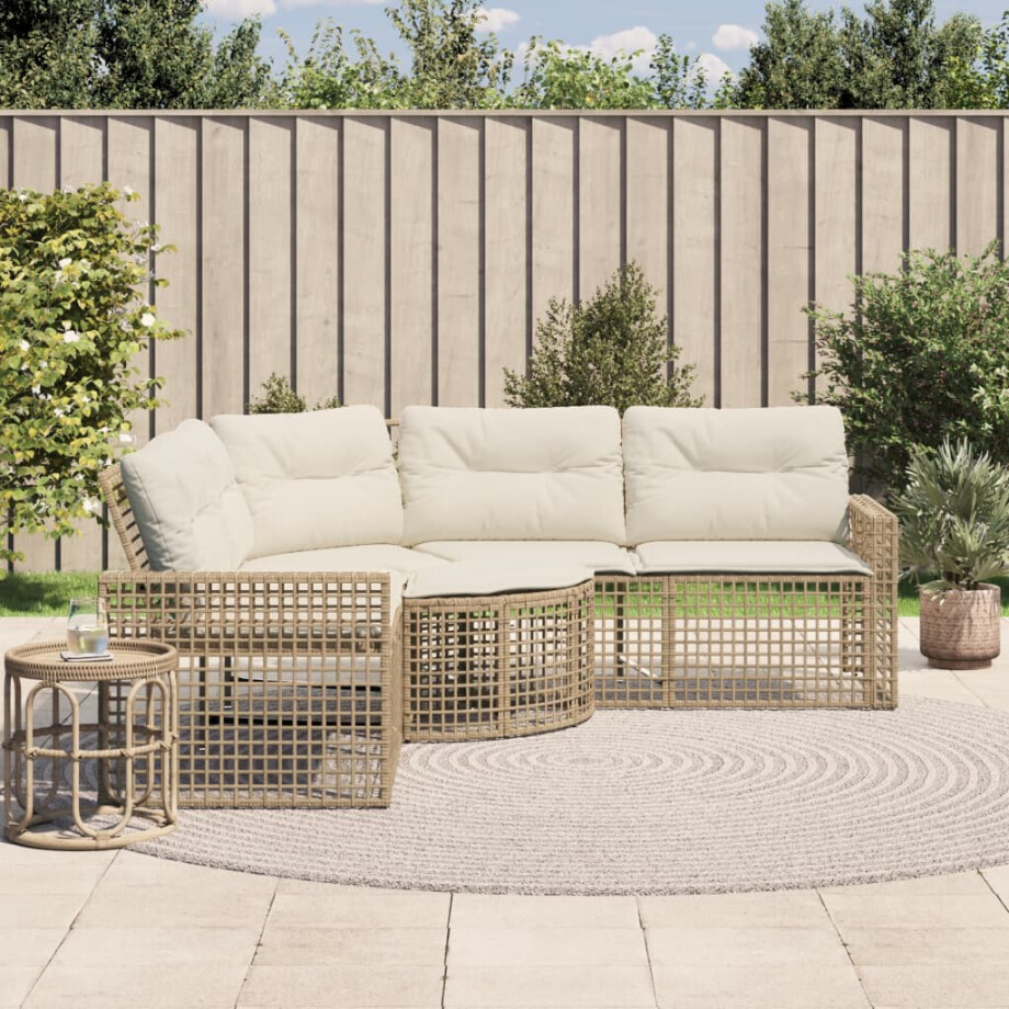 vidaXL Tuinbank met kussens en voetensteun L-vormig poly rattan beige vidaXL Tuinbank met kussens en voetensteun L-vormig poly rattan beige afbeelding 1