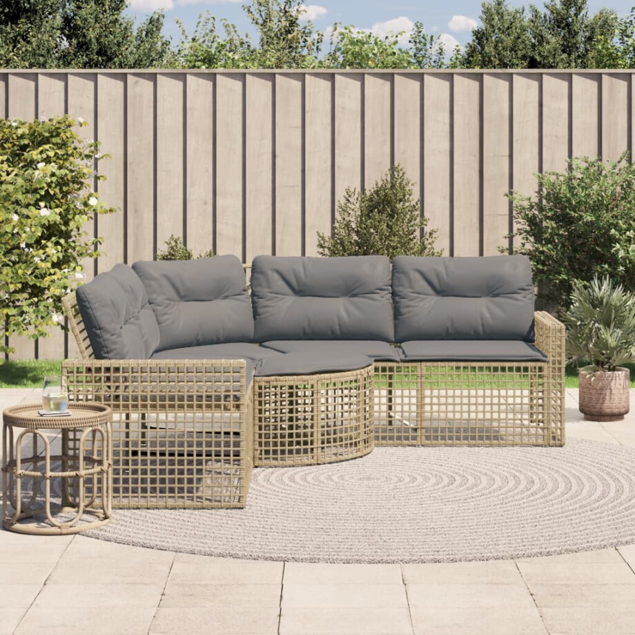 vidaXL Tuinbank met kussens en voetensteun L-vormig poly rattan beige afbeelding 1