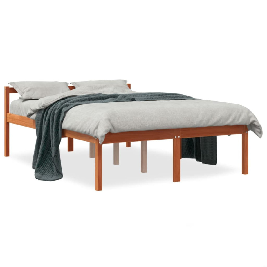 vidaXL Seniorenbed 135x190 cm massief grenenhout wasbruin afbeelding 1