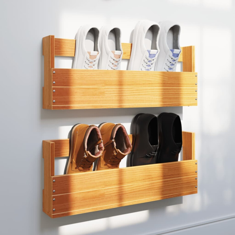 vidaXL Schoenenrekken 2 st 59x8,5x23,5 cm massief grenenhout wasbruin vidaXL Schoenenrekken 2 st 59x8,5x23,5 cm massief grenenhout wasbruin afbeelding 1