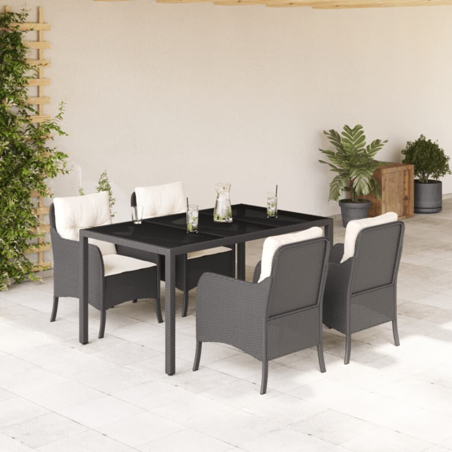 vidaXL 5-delige Tuinset met kussens poly rattan zwart afbeelding 1
