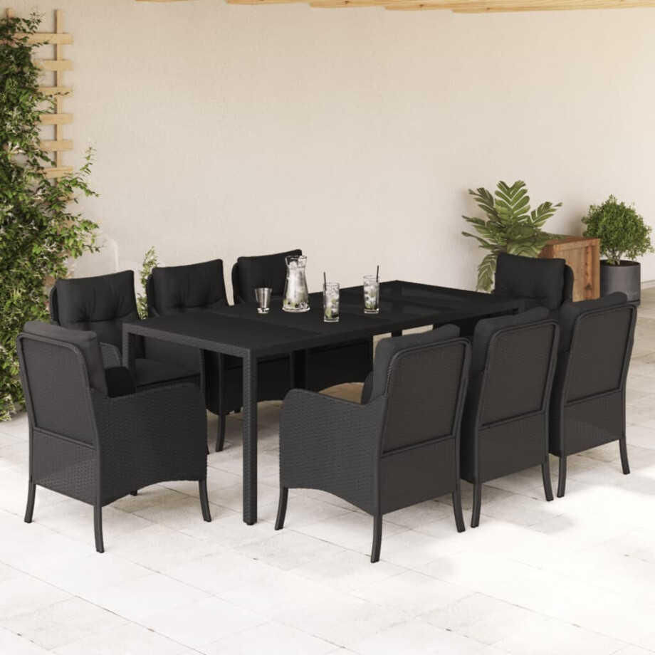 vidaXL 9-delige Tuinset poly rattan zwart afbeelding 1