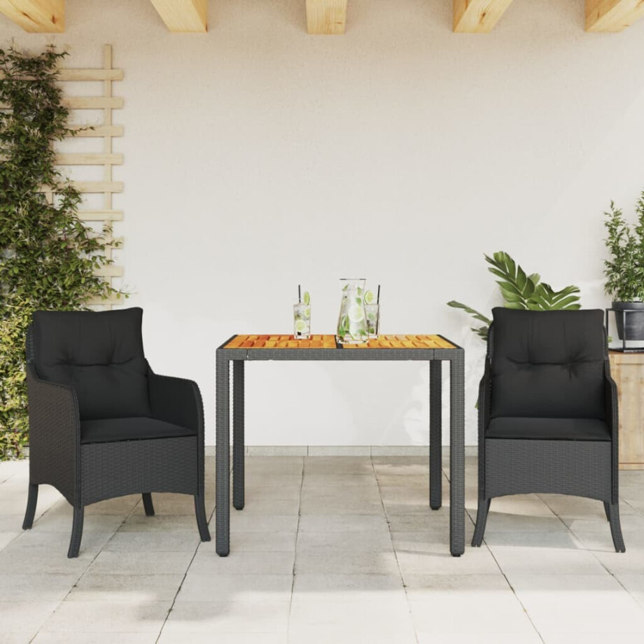 vidaXL 3-delige Tuinset met kussens poly rattan zwart afbeelding 1