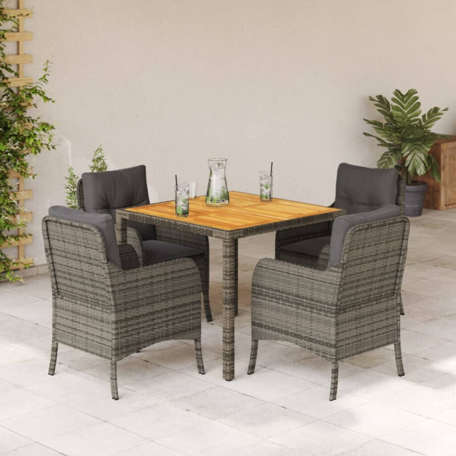 vidaXL 5-delige Tuinset met kussens poly rattan grijs vidaXL 5-delige Tuinset met kussens poly rattan grijs afbeelding 1