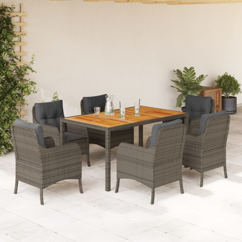 vidaXL 7-delige Tuinset met kussens poly rattan grijs afbeelding 1