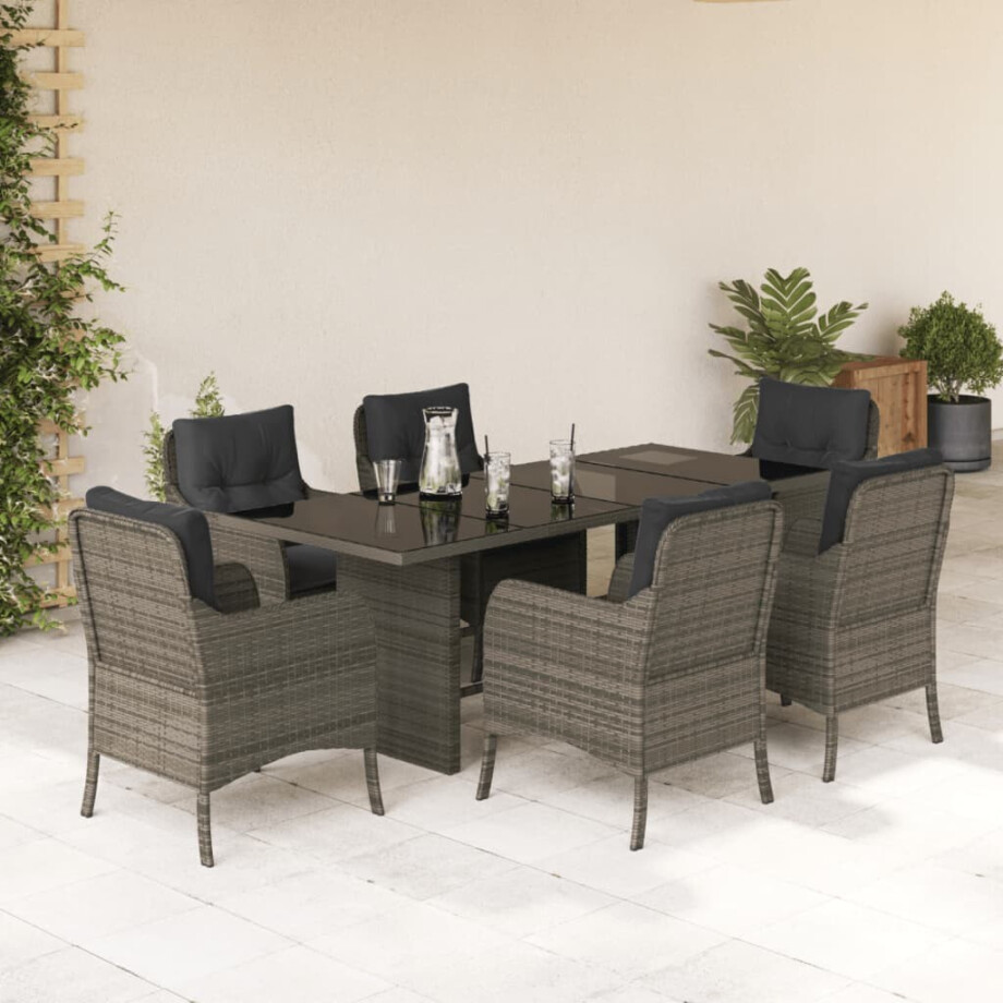 vidaXL 7-delige Tuinset met kussens poly rattan grijs afbeelding 1