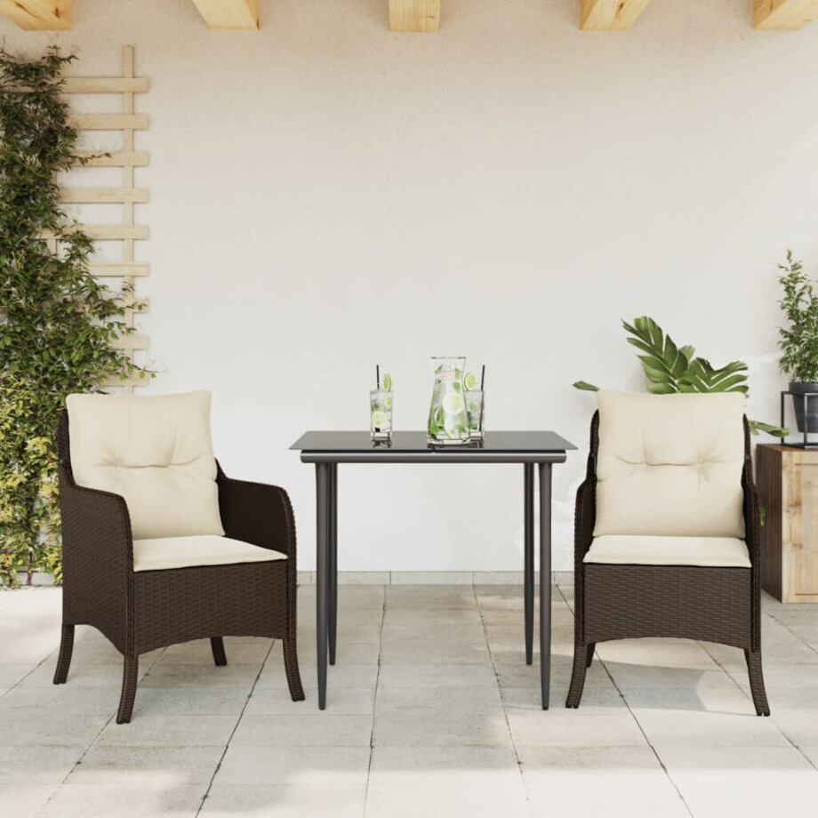 vidaXL 3-delige Tuinset met kussens poly rattan bruin vidaXL 3-delige Tuinset met kussens poly rattan bruin afbeelding 1
