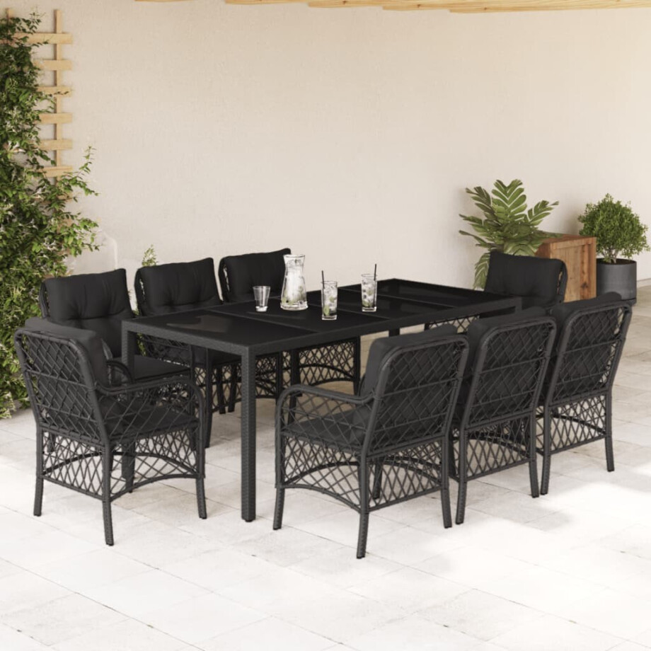 vidaXL 9-delige Tuinset poly rattan zwart afbeelding 1