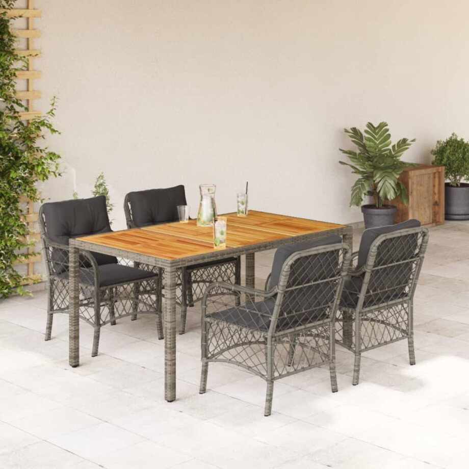 vidaXL 5-delige Tuinset met kussens poly rattan grijs afbeelding 1