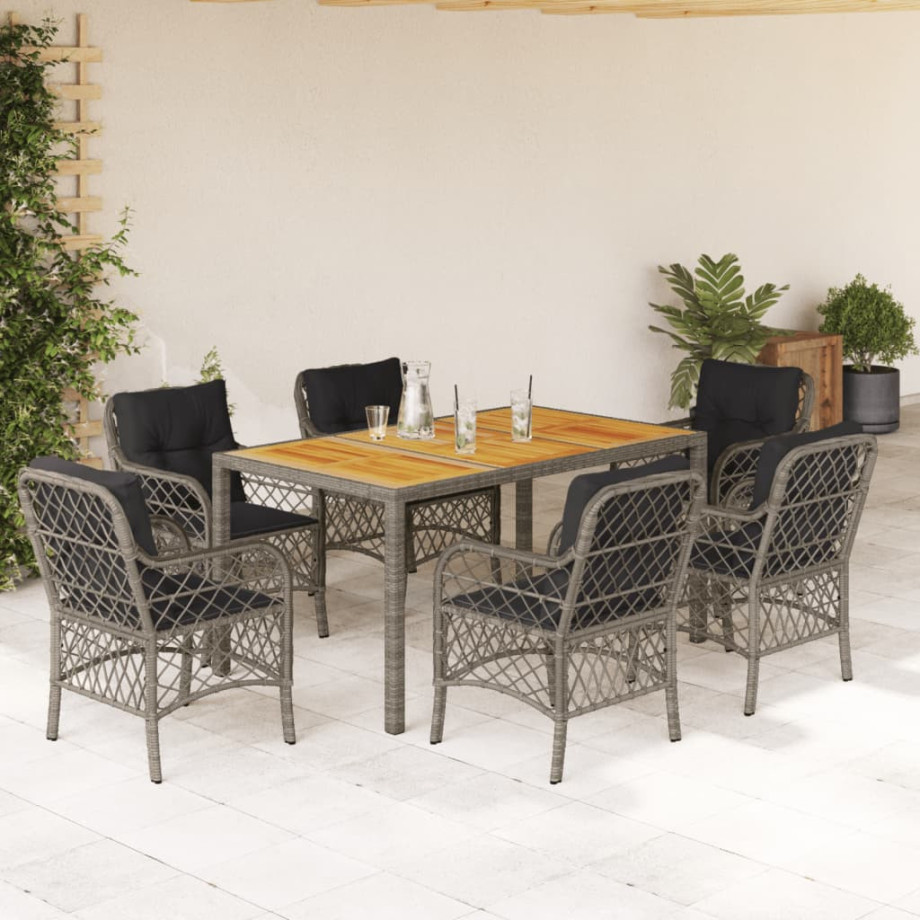 vidaXL 7-delige Tuinset met kussens poly rattan grijs afbeelding 1