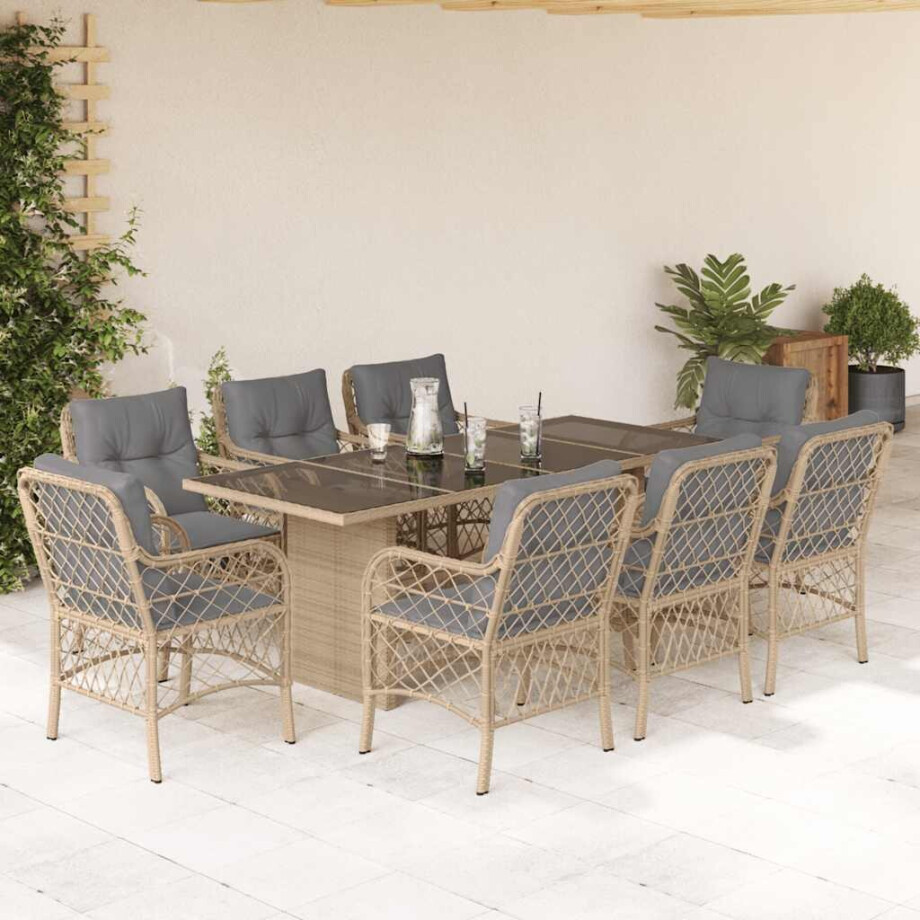 vidaXL 9-delige Tuinset met kussens poly rattan gemengd beige afbeelding 1