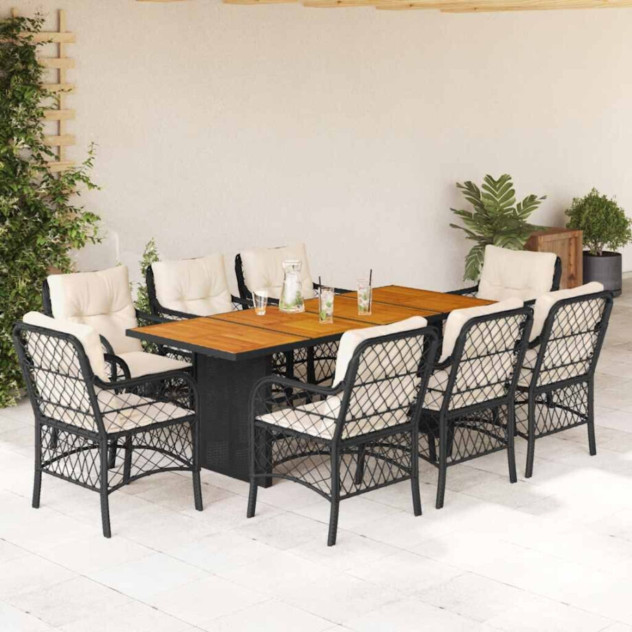 vidaXL 9-delige Tuinset poly rattan zwart afbeelding 1