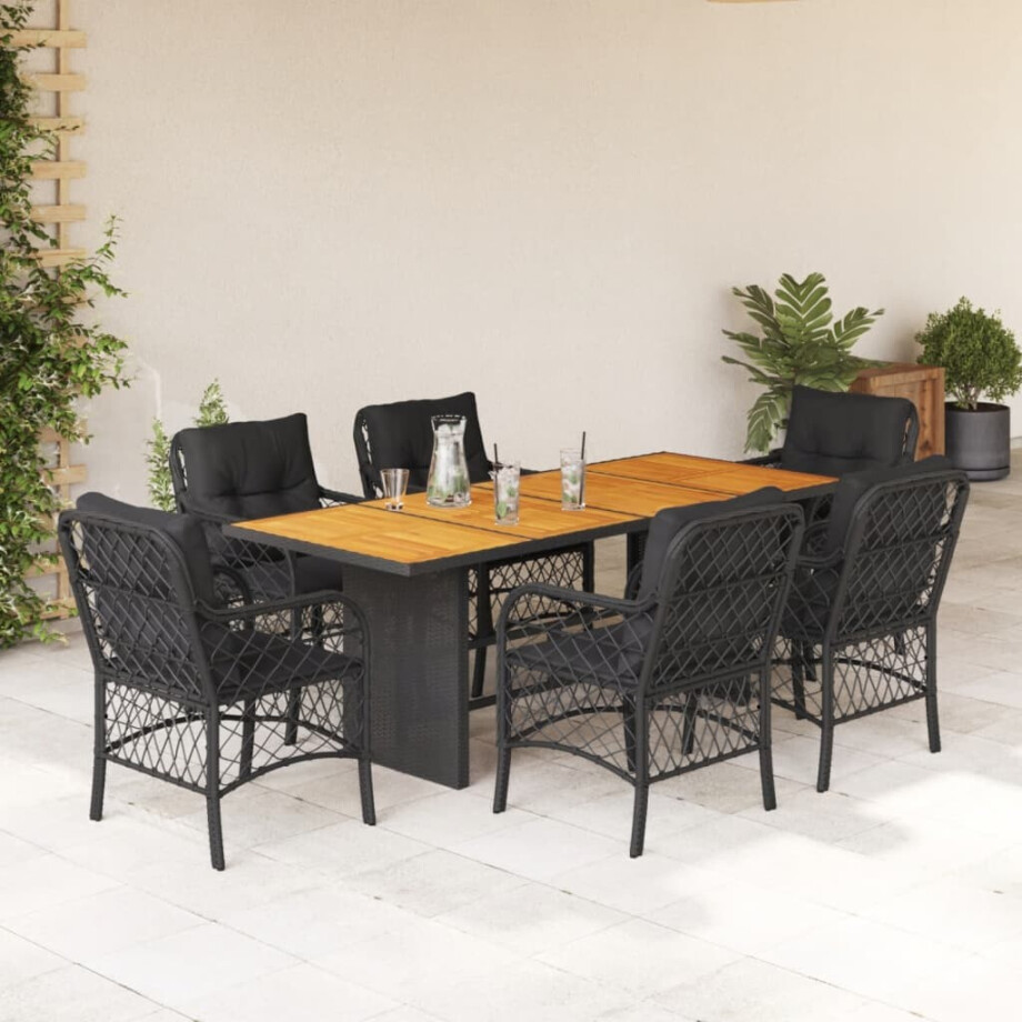 vidaXL 7-delige Tuinset met kussens poly rattan zwart afbeelding 1