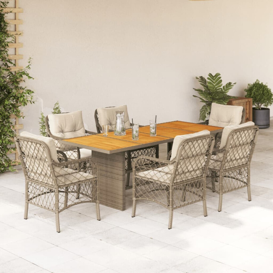 vidaXL 7-delige Tuinset met kussens poly rattan beige vidaXL 7-delige Tuinset met kussens poly rattan beige afbeelding 1