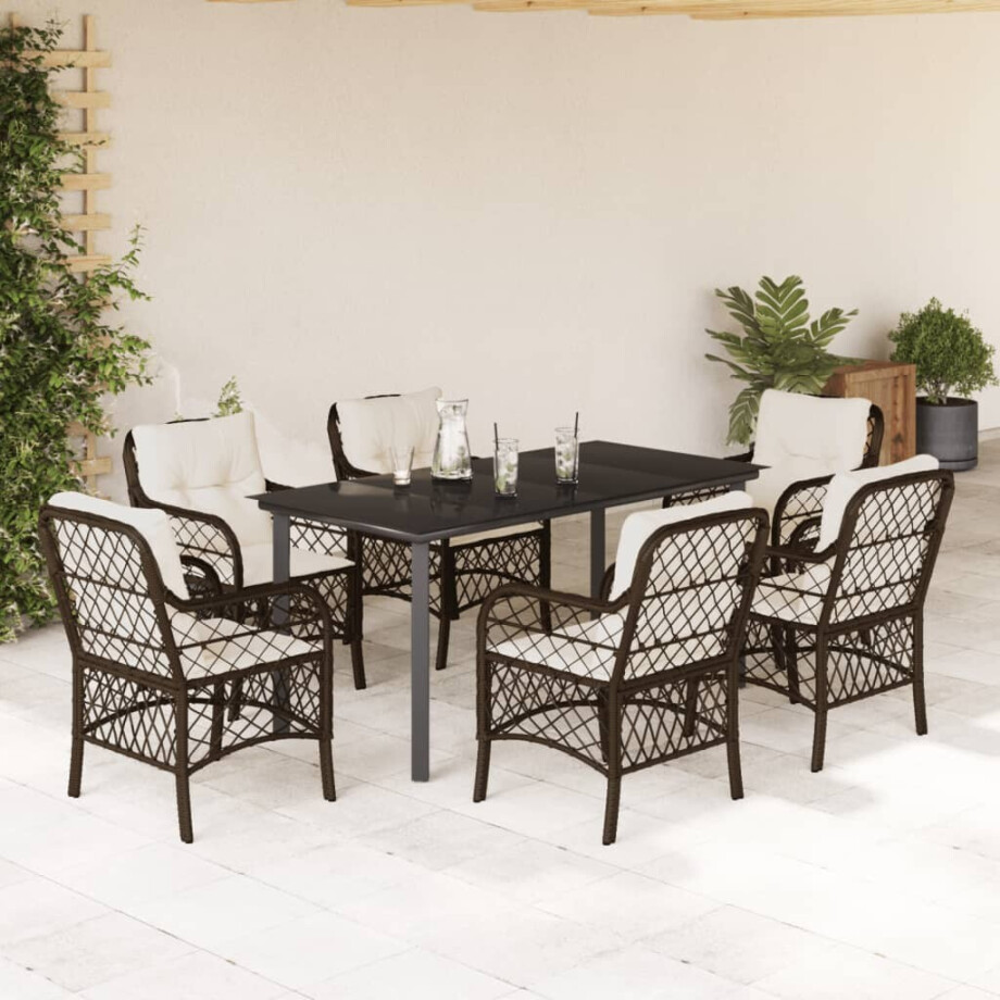 vidaXL 7-delige Tuinset met kussens poly rattan bruin afbeelding 1