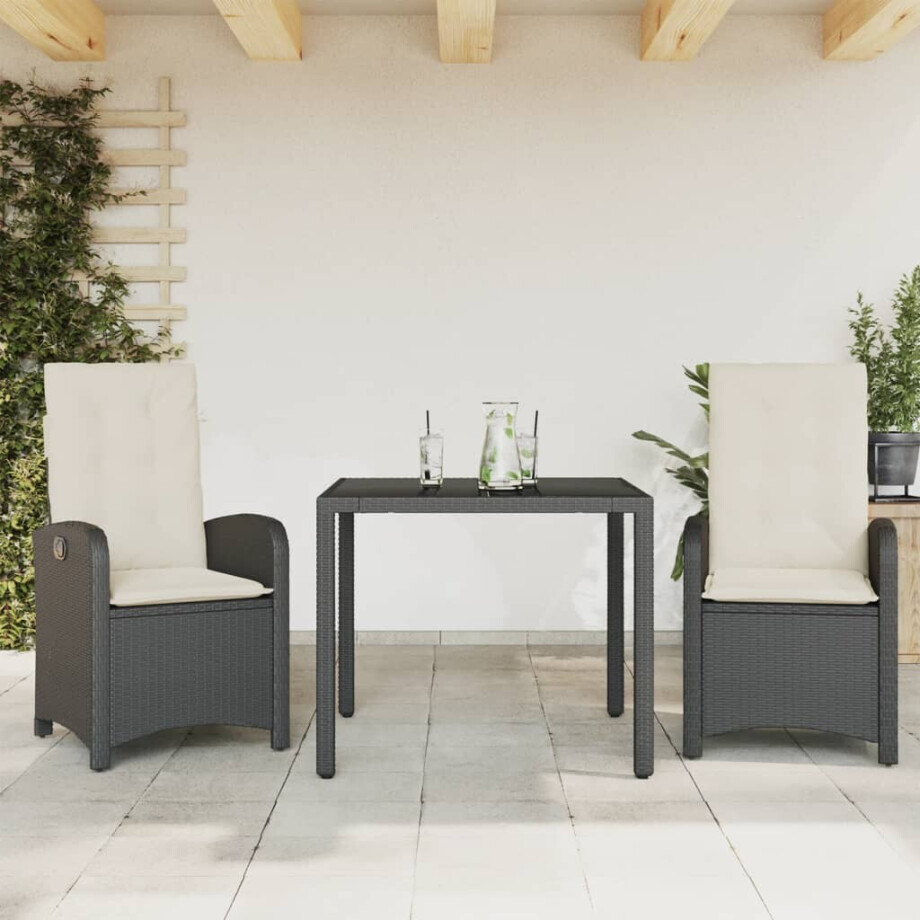 vidaXL 3-delige Tuinset met kussens poly rattan zwart vidaXL 3-delige Tuinset met kussens poly rattan zwart afbeelding 1