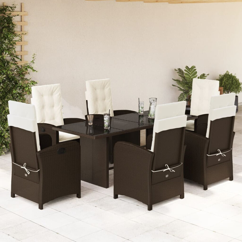 vidaXL 7-delige Tuinset met kussens poly rattan bruin afbeelding 1