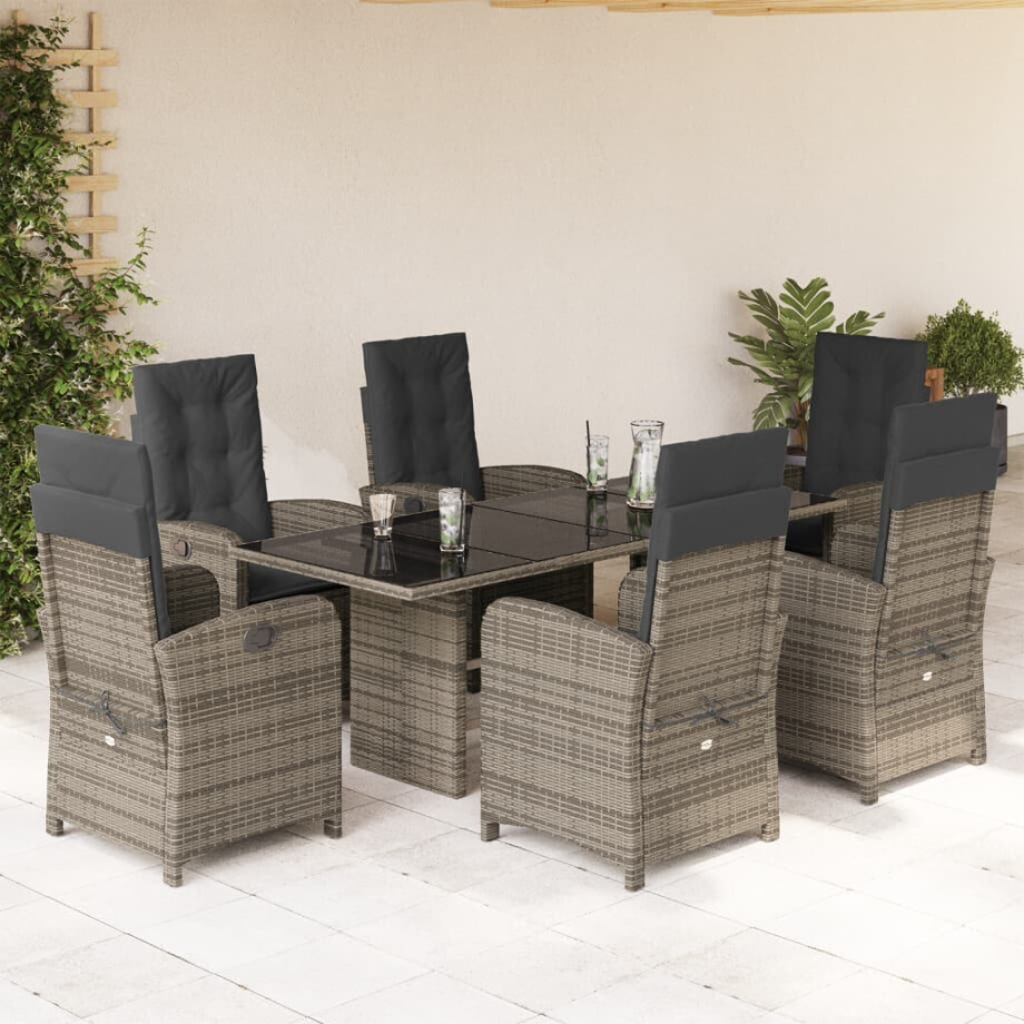 vidaXL 7-delige Tuinset met kussens poly rattan grijs afbeelding 1