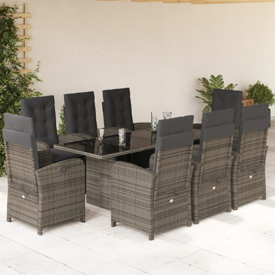 vidaXL 9-delige Tuinset met kussens poly rattan grijs afbeelding 1