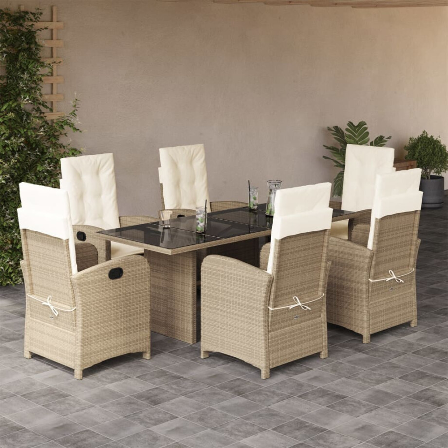 vidaXL 7-delige Tuinset met kussens poly rattan beige afbeelding 1