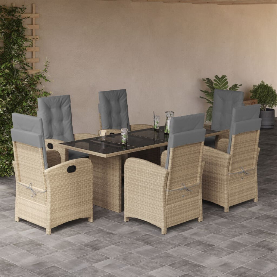 vidaXL 7-delige Tuinset met kussens poly rattan gemengd beige afbeelding 1