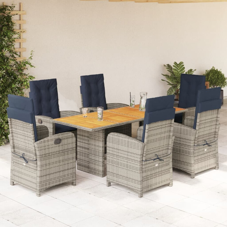 vidaXL 7-delige Tuinset met kussens poly rattan beige afbeelding 1