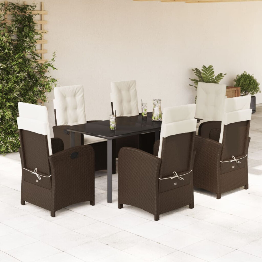 vidaXL 7-delige Tuinset met kussens poly rattan bruin afbeelding 1