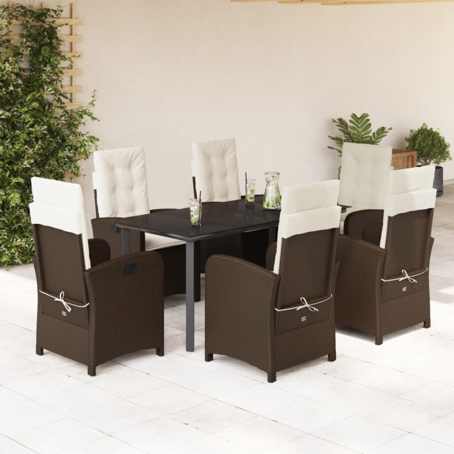 vidaXL 7-delige Tuinset met kussens poly rattan bruin vidaXL 7-delige Tuinset met kussens poly rattan bruin afbeelding 1
