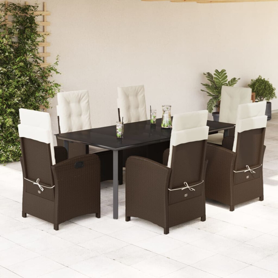 vidaXL 7-delige Tuinset met kussens poly rattan bruin afbeelding 1